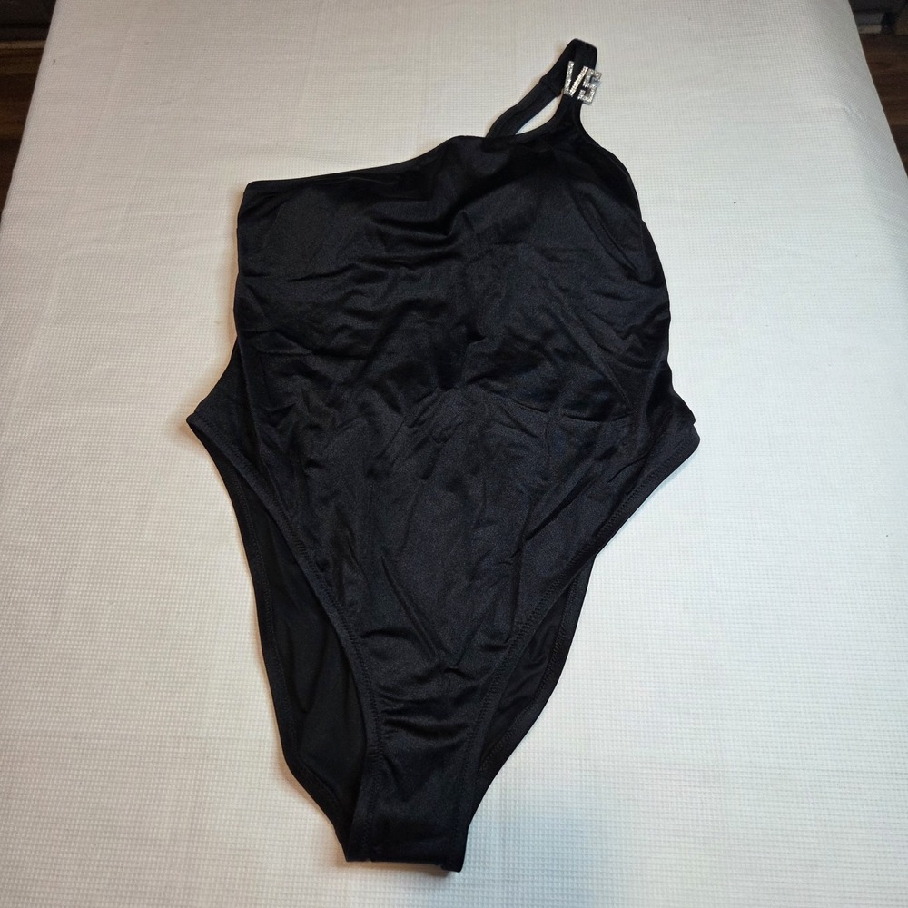 NEW Victorias Secret XL Shine Strap Black One Shoulder Padded One Piece Swimsuit